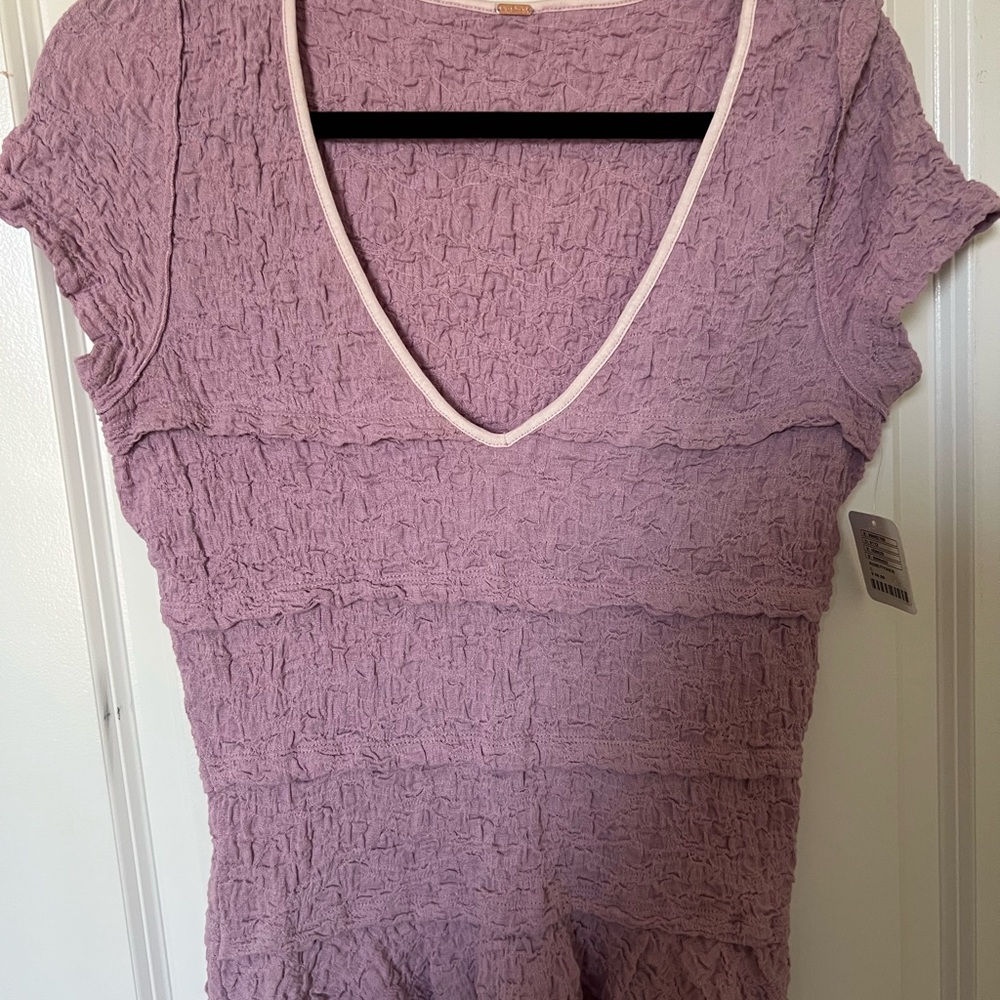 Free People Lilac Textured Short Sleeve Top
